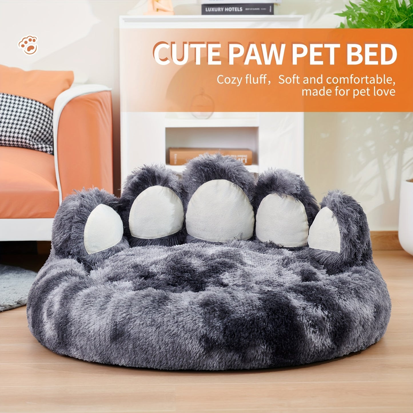 Long Plush Paw Shaped Dog Bed