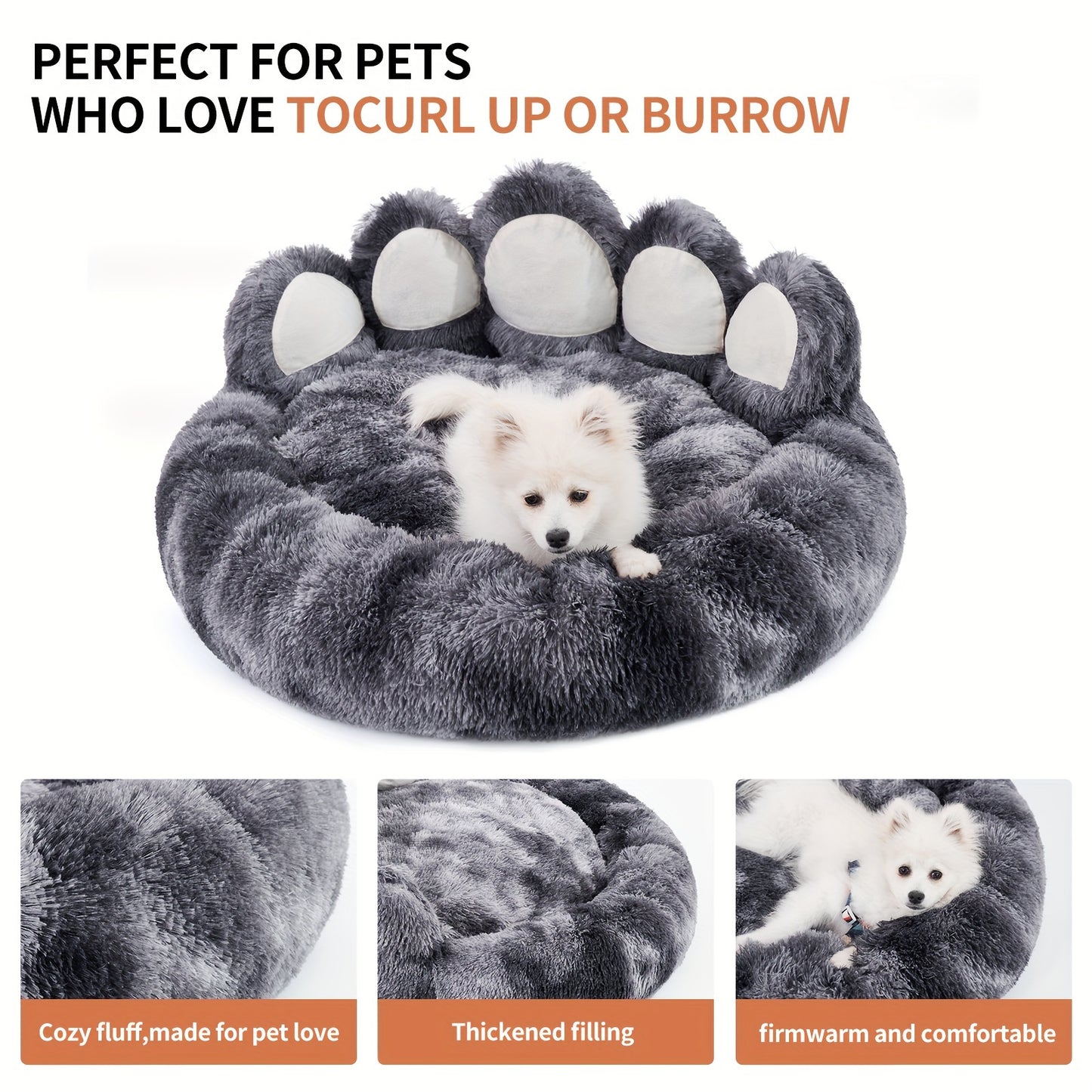 Long Plush Paw Shaped Dog Bed