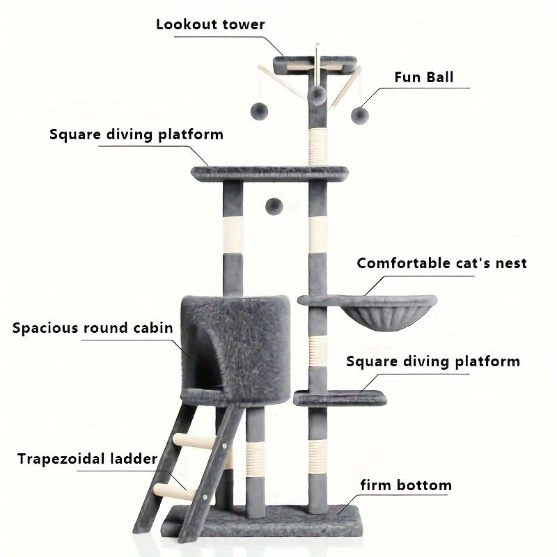 52-inch Cat Tree Tower Apartment Furniture