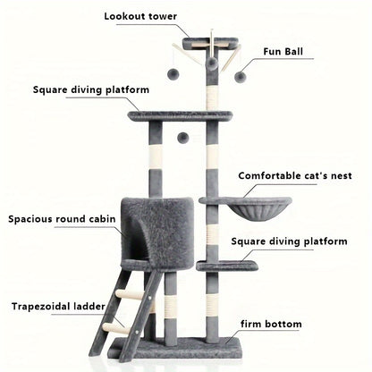 52-inch Cat Tree Tower Apartment Furniture