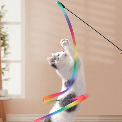 Interactive Colored Ribbon Cat Teaser Wand
