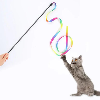 Interactive Colored Ribbon Cat Teaser Wand