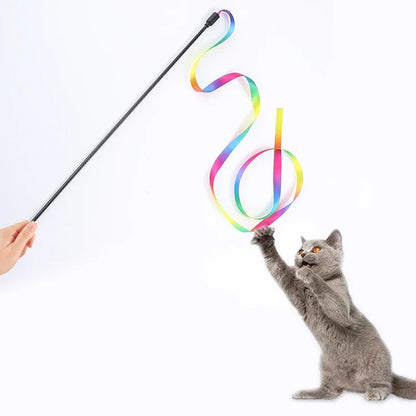 Interactive Colored Ribbon Cat Teaser Wand