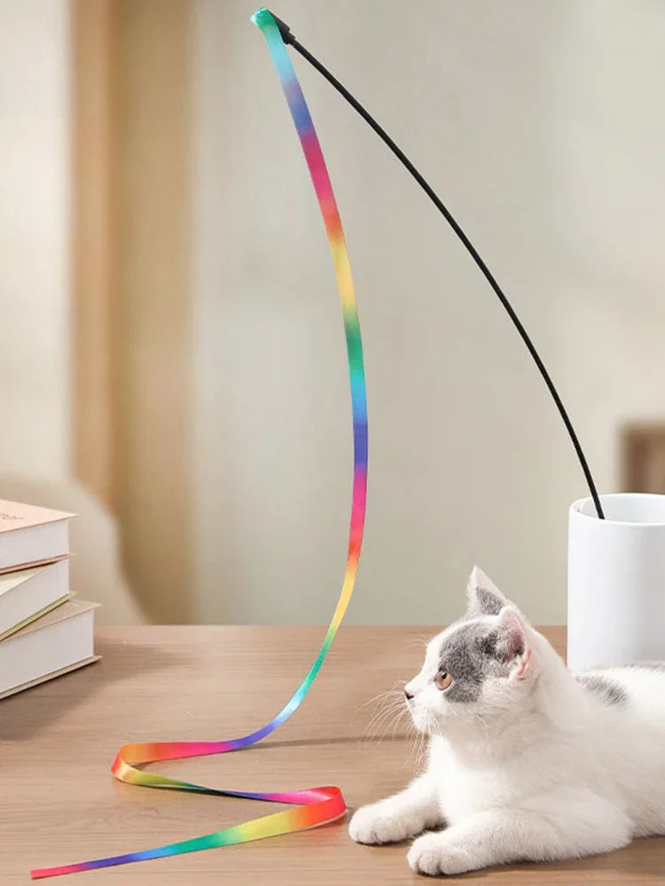 Interactive Colored Ribbon Cat Teaser Wand